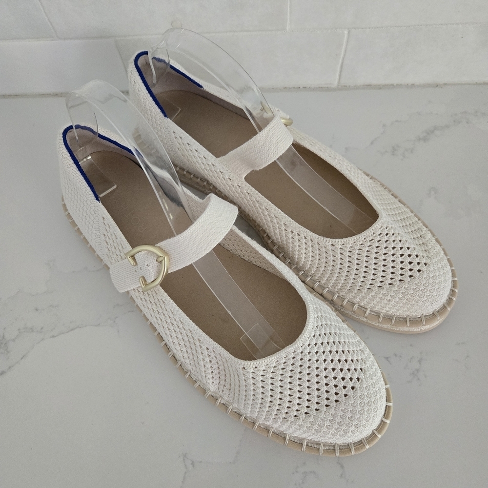 NWOT Rothy's The Espadrille Mary Jane in Jasmine Cream Ivory Flat Size 13 - Picture 2 of 10